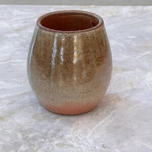 Tumbler Cup or Vase 5" Tall Stoneware Brown Pink Ombre Speckled Signed JB